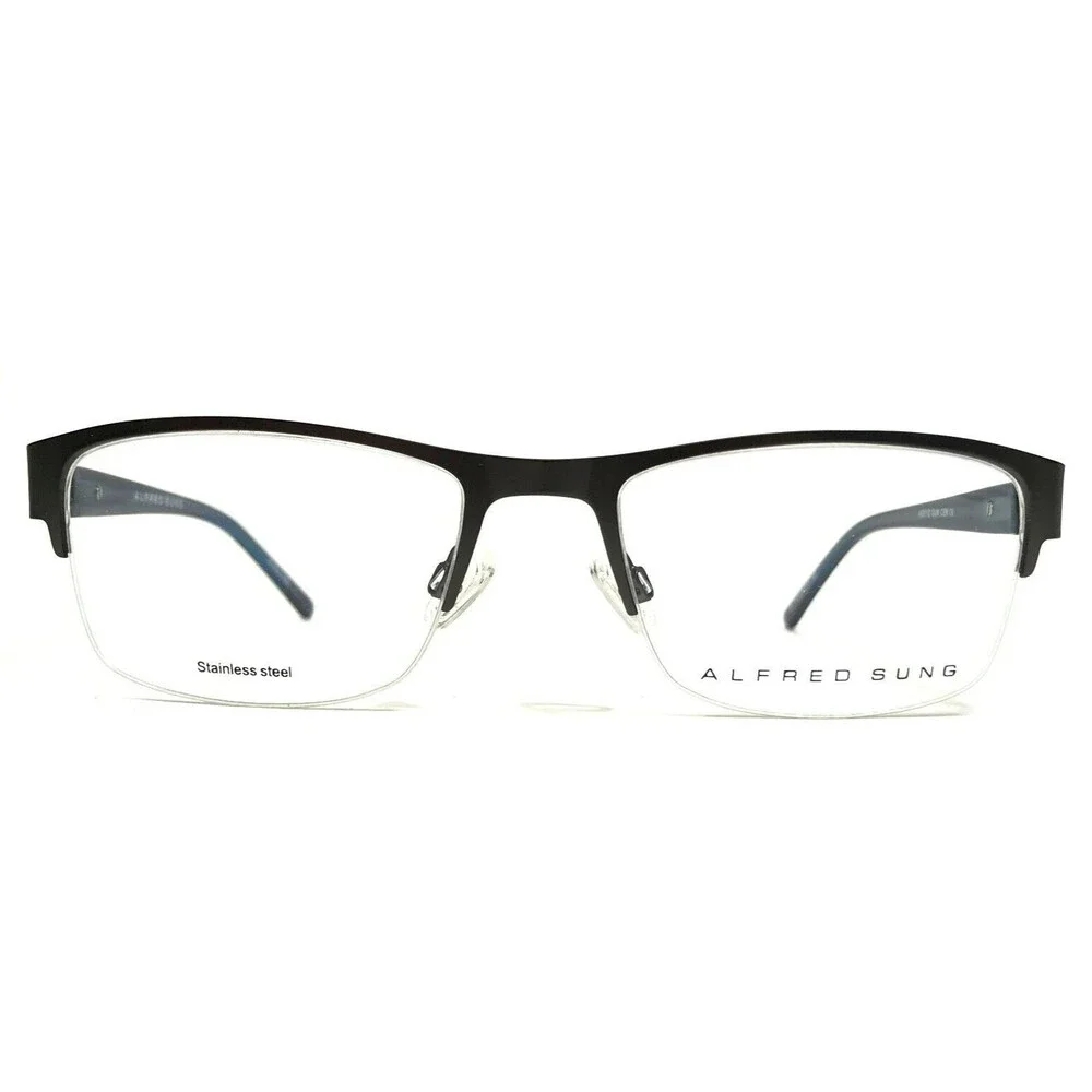 Alfred Sung Eyeglasses Frames AS5112 GUN CEN Rectangular Half Rim 55-19-140